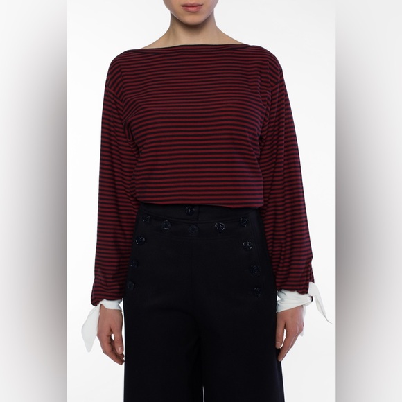 Chloé Striped Cotton Pullover in Burgundy/Navy | XS - Picture 1 of 6